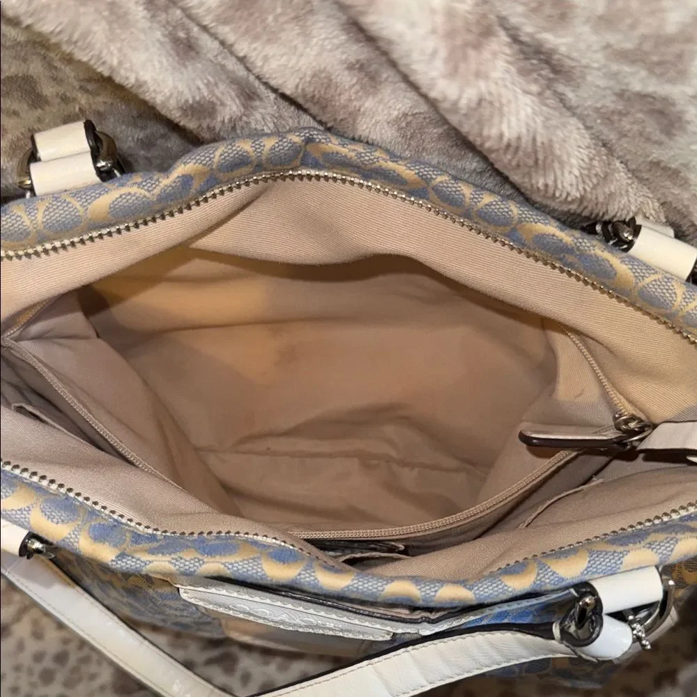Coach Signature Canvas Shoulder Tote in Beige and Cream